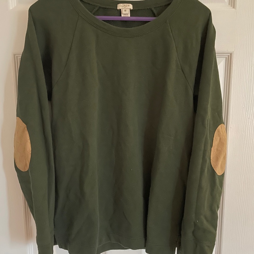 (M) green jcrew sweater with brown elbow pads
